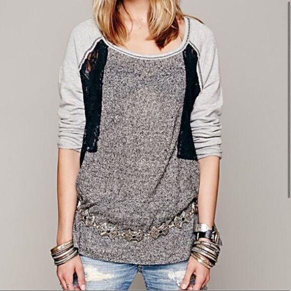 Free People Lace Inset Colorblock Pullover Sweater - Picture 1 of 7